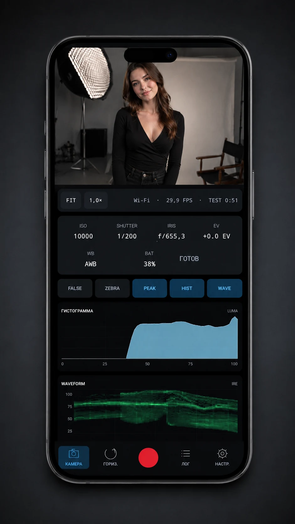 Sony Monitor: Live View, параметры камеры, гистограмма и waveform